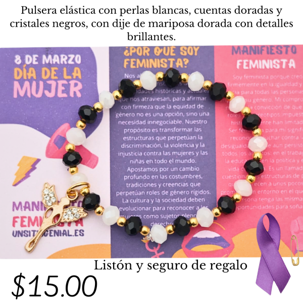 Pulsera elástica con dije de mariposa dorada