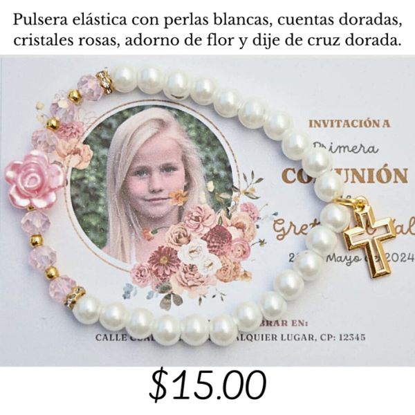Pulsera elástica con perlas blancas