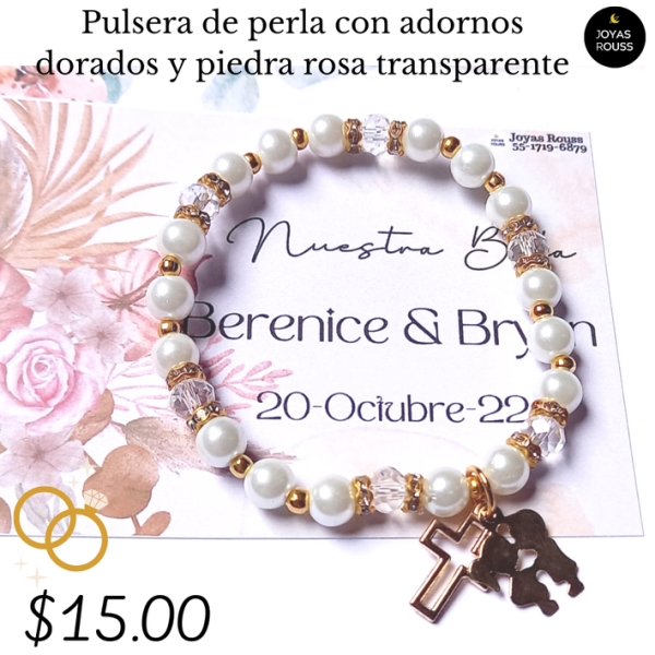 Pulsera de perla con adornos dorados