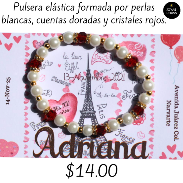 Pulsera elástica con cristales rojos