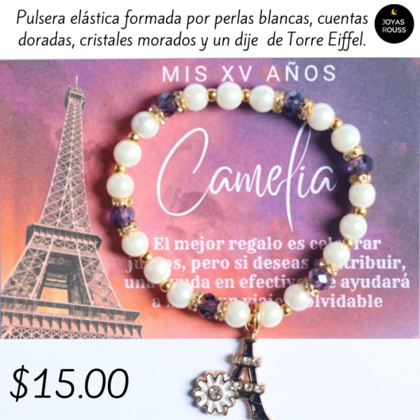 Pulsera elástica con dije de Torre Eiffel
