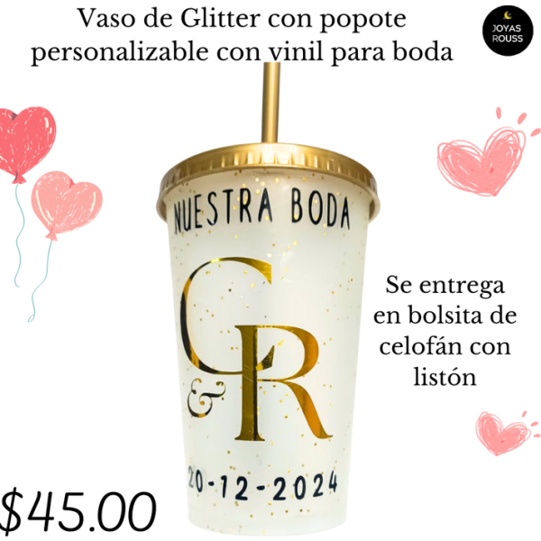 Vaso de glitter con popote