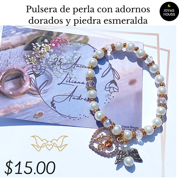 Pulsera de perla y piedra esmeralda