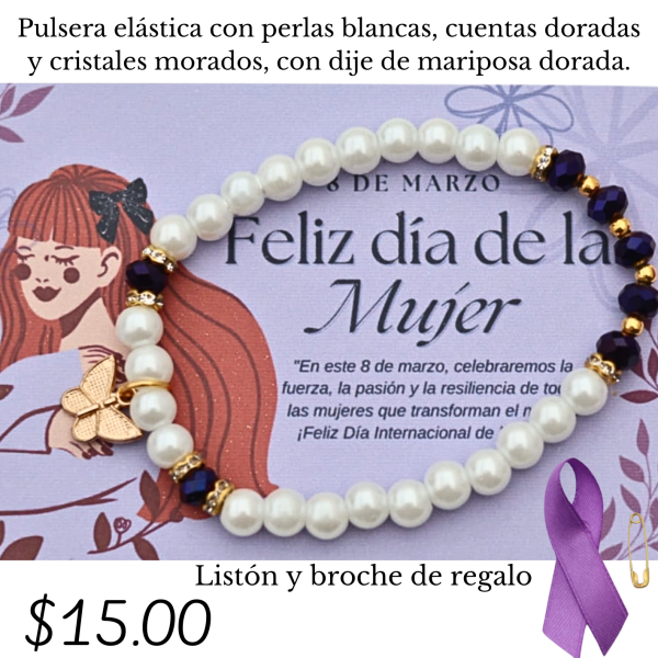 Pulsera elástica con perlas blancas