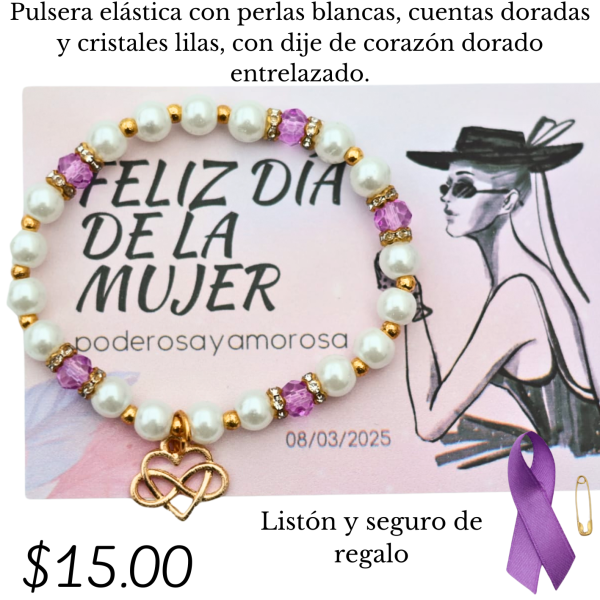 Pulsera elástica con dije de corazón dorado