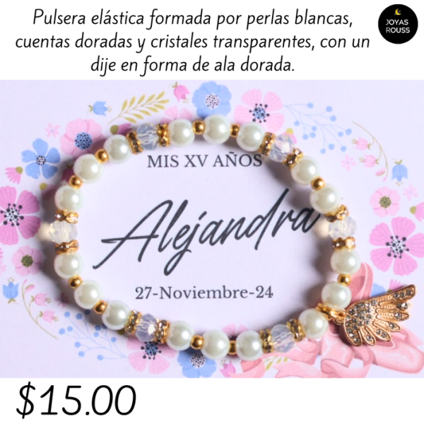 Pulsera elástica con dije de ala dorada