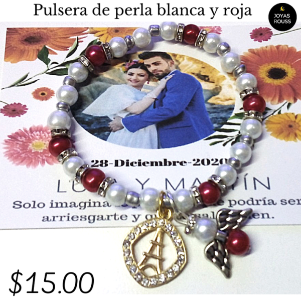 Pulsera de perla blanca y roja