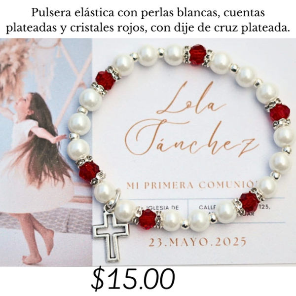 Pulsera elástica con cruz plateada