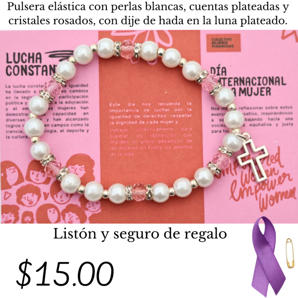 Pulsera elástica con perlas blancas