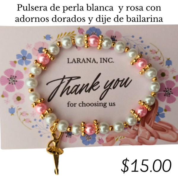 Pulsera de perla blanca con dije de bailarina
