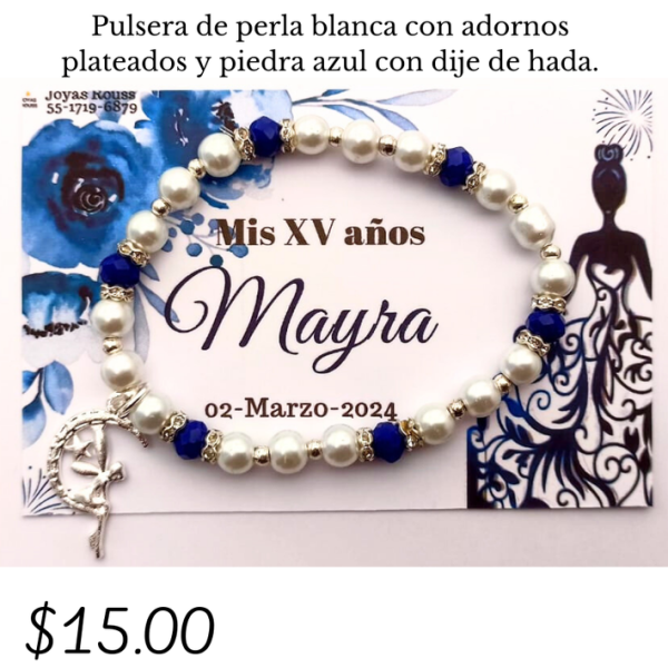 Pulsera de perla blanca con dije de hada