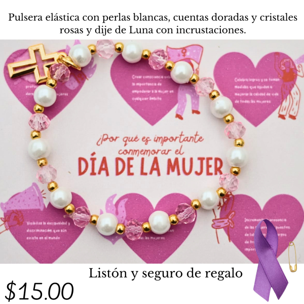 Pulsera elástica con cristales rosas