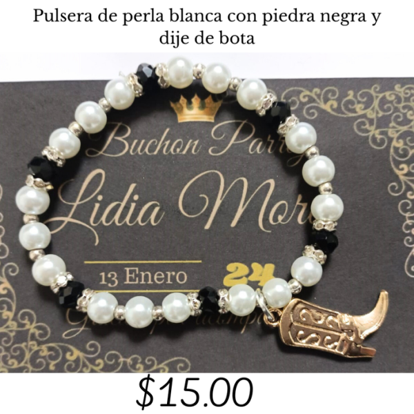 Pulsera de perla blanca y negra