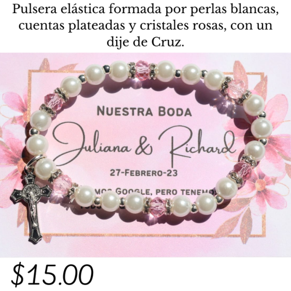 Pulsera elástica cristales rosas