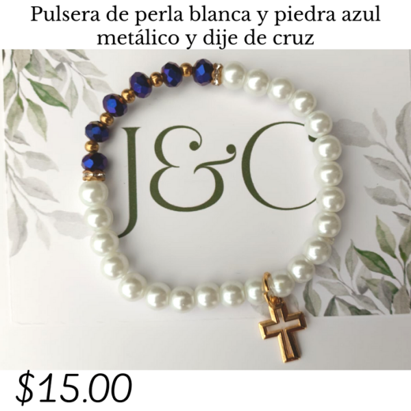 Pulsera de piedra blanca y piedra azul metálico