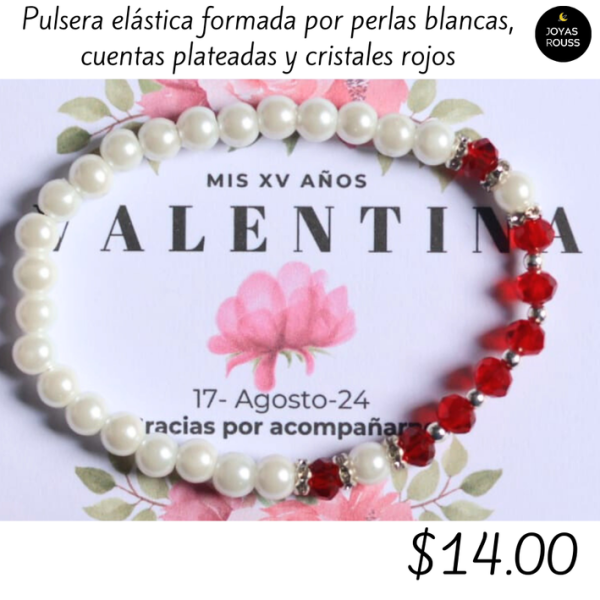 Pulsera elástica con cristales rojos