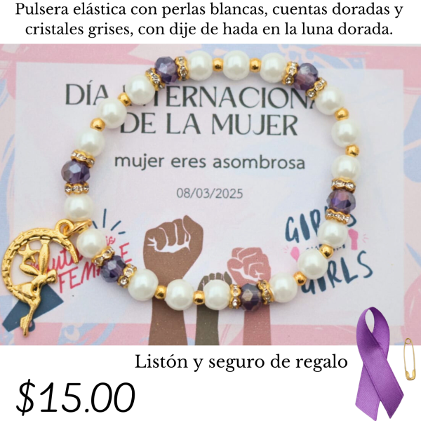 Pulsera elástica con dije de luna dorada
