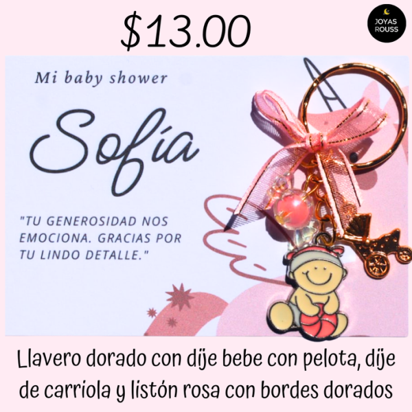 Llavero plateado con dije de bebé