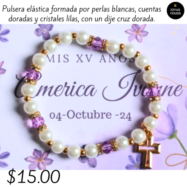 Pulsera elástica con dije de cruz dorada
