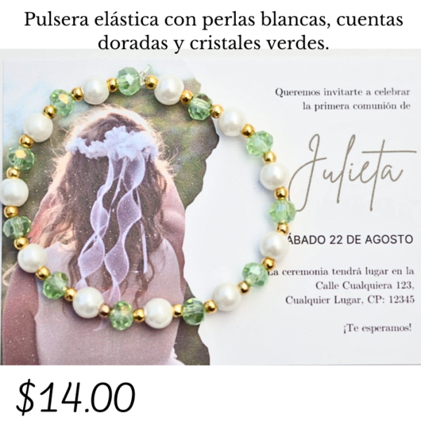 Pulsera elástica con cristales verdes