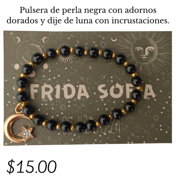 Pulsera de perla negra con incrustaciones