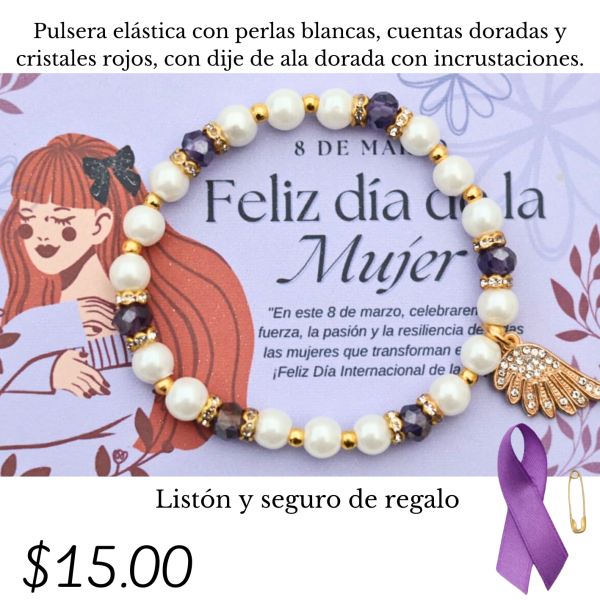 Pulsera elástica con perlas blancas