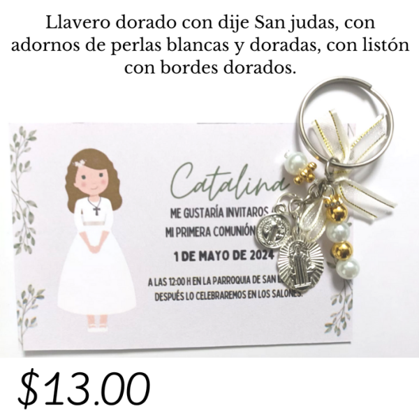 Llavero dorado con dije de San Judas