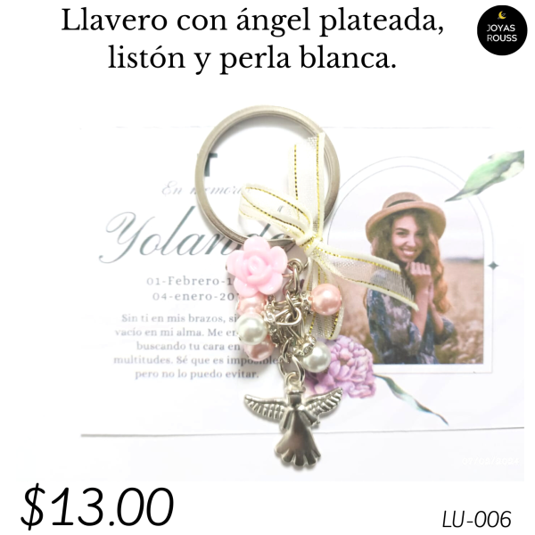 Llavero con ángel plateada