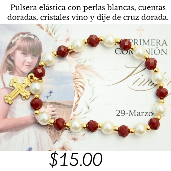 Pulsera elástica con cruz dorada