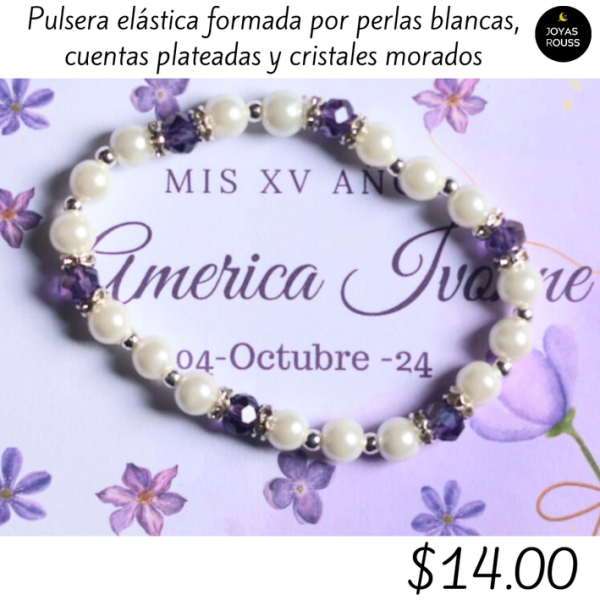 Pulsera elástica con cristales morados