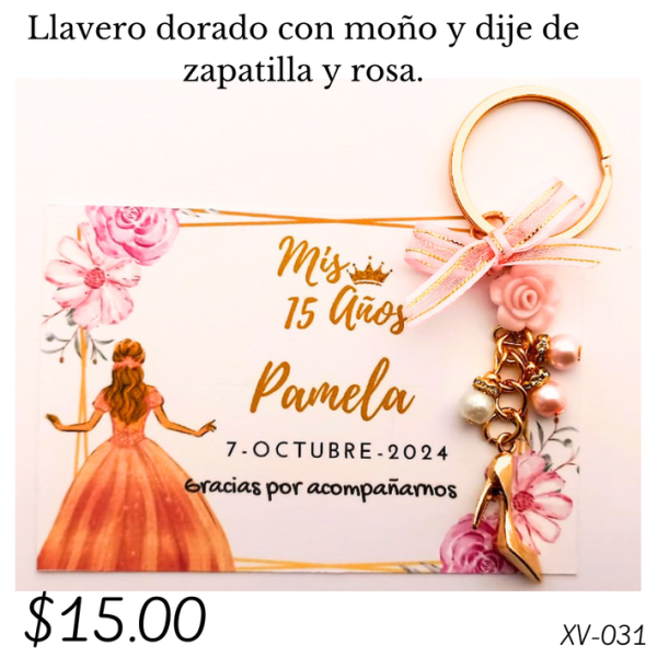 Llavero dorado con moño